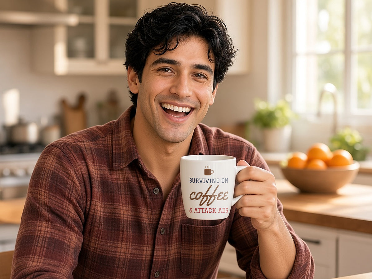 Surviving On Coffee And Attack Ads Mug, Funny Election Season Coffee Mug, lifestyle photo