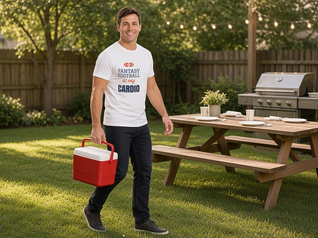 Fantasy Football Is My Cardio T-Shirt, Funny Fantasy Football Shirt, lifestyle photo, White