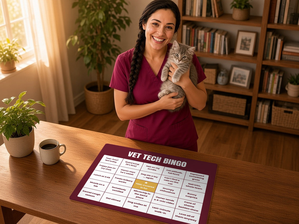 Vet Tech Bingo Desk Mat, lifestyle photo 3