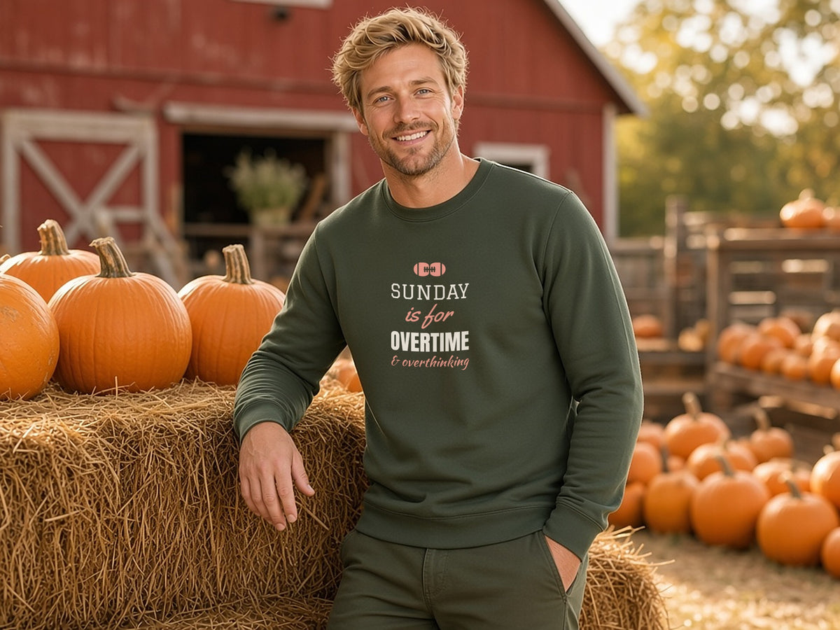 Sunday Is For Overtime And Overthinking Sweatshirt, Funny Football Sweatshirt, lifestyle photo, Forest Green