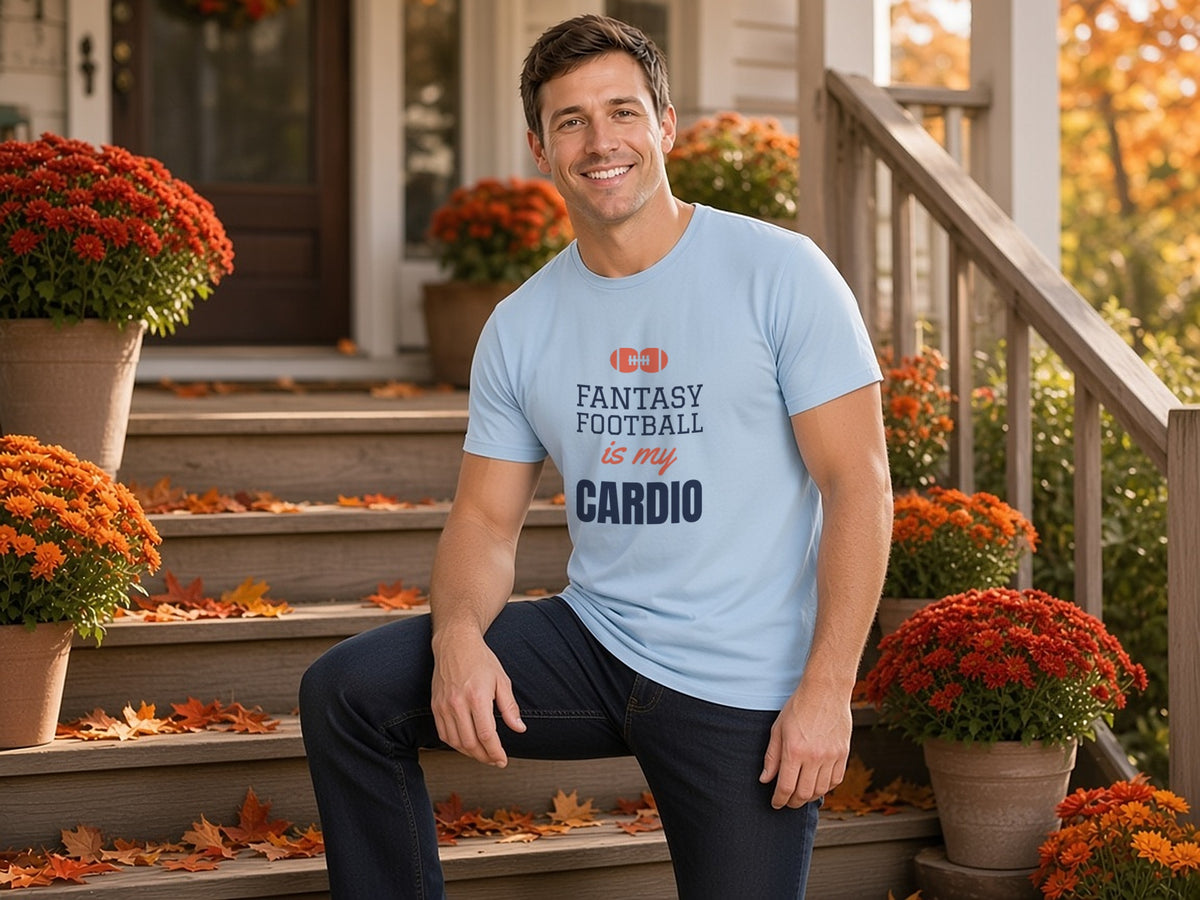 Fantasy Football Is My Cardio T-Shirt, Funny Fantasy Football Shirt, lifestyle photo, Light Blue