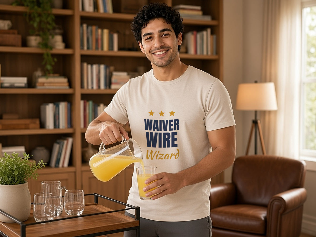 Waiver Wire Wizard T-Shirt, Funny Fantasy Football League Shirt, lifestyle photo, Natural