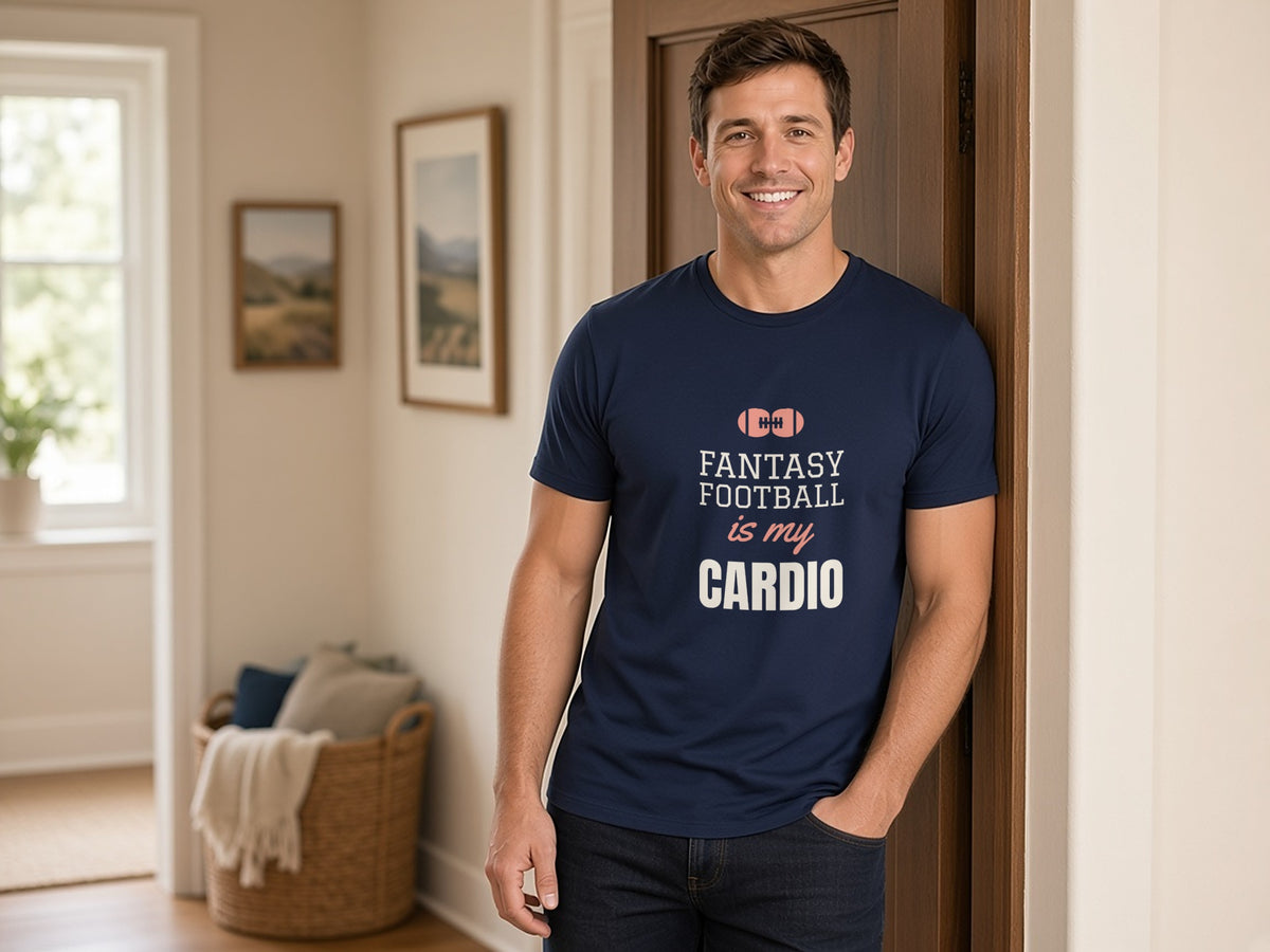 Fantasy Football Is My Cardio T-Shirt, Funny Fantasy Football Shirt, lifestyle photo, Navy