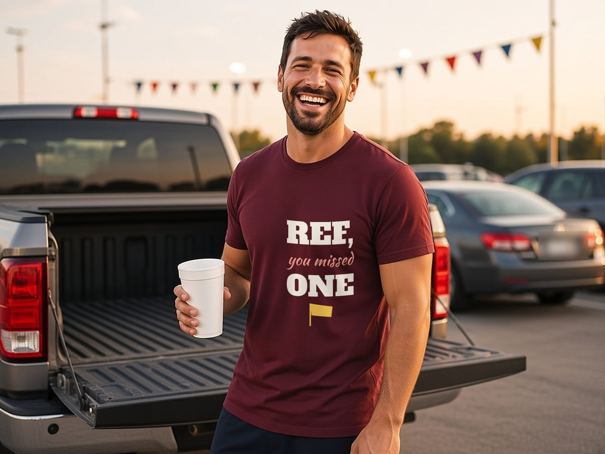 Ref, You Missed One T-Shirt, Funny Referee Shirt for Sports Fans, lifestyle photo, Maroon