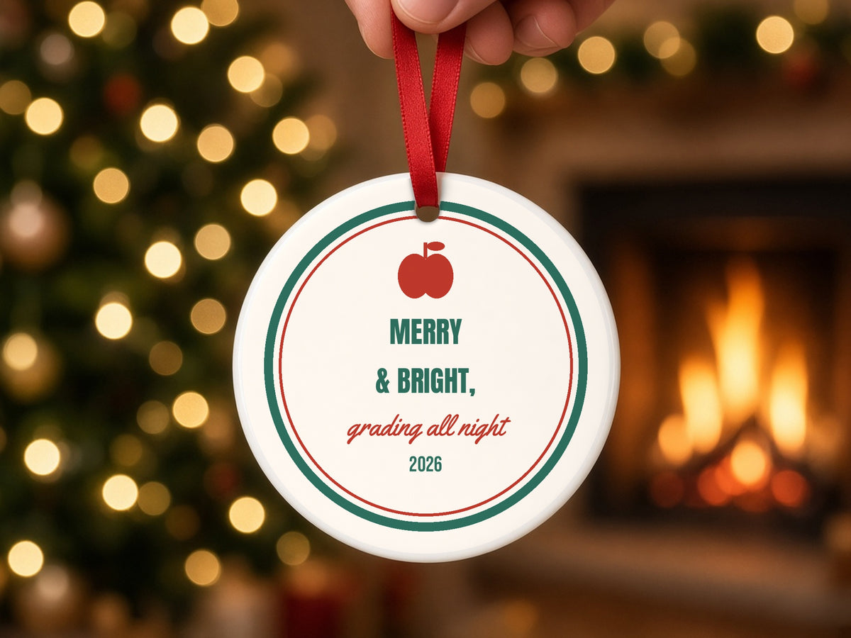 Funny Teacher Christmas Ornament close-up